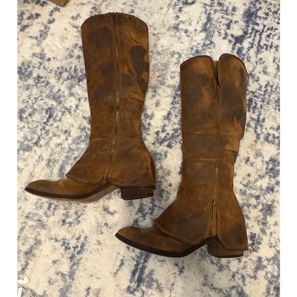 Donald Pliner Distressed Brown Leather Mid-Calf Boots Side Zip Women’s 10M - Picture 5 of 12